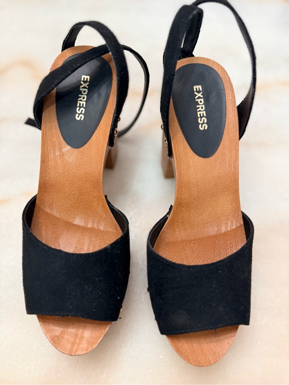 Express Black Suede Open-Toe Slingback Heels
